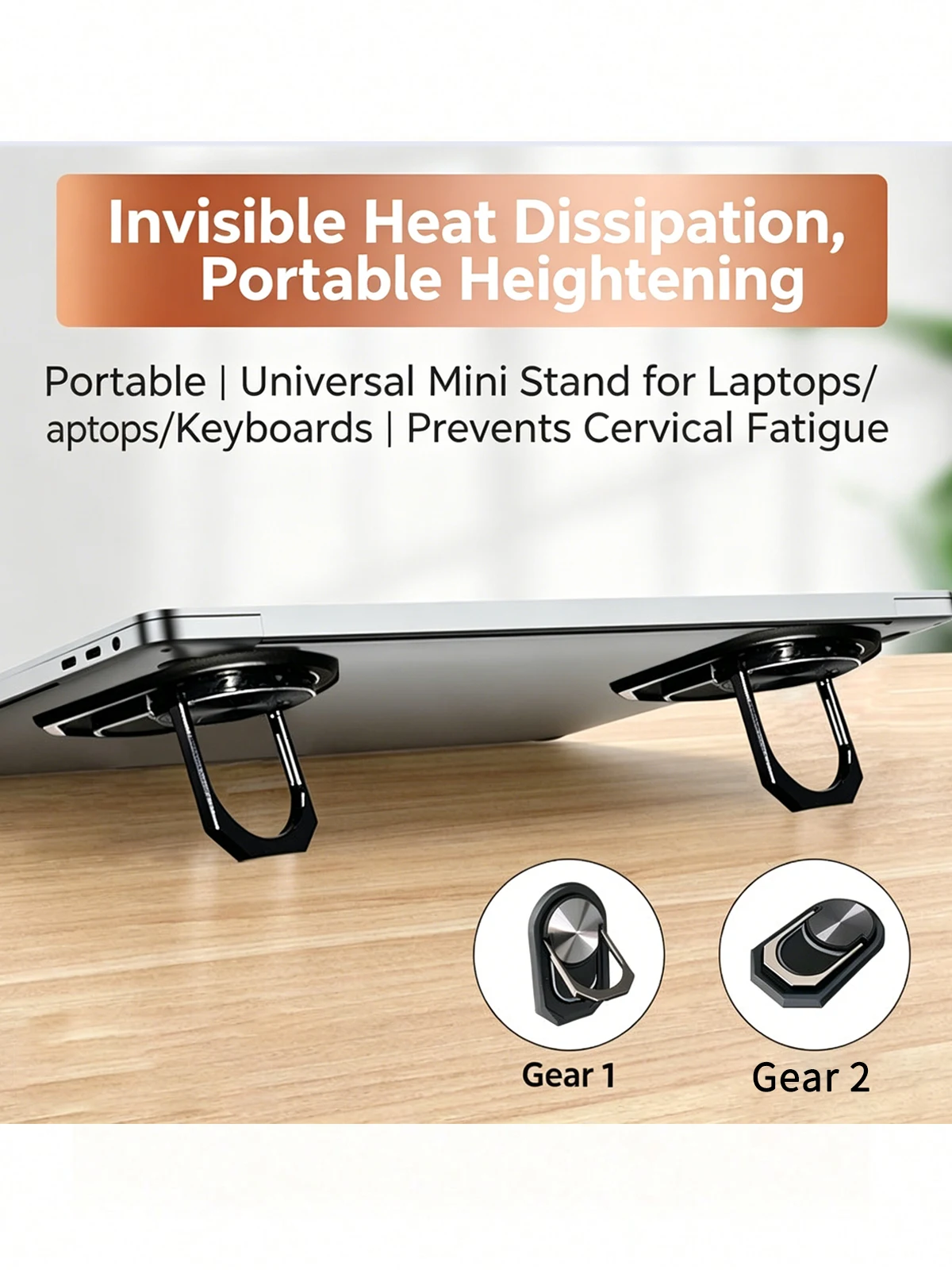 Metal Laptop Invisible Stand, Mini Portable Desktop Height-Adjustable Cooling Stand, Foldable Keyboard Support Stand, Creative Lazy Stand with Phone Ring Holder