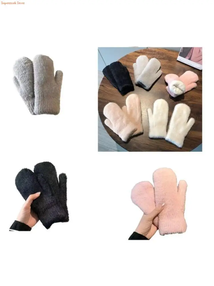 Q5WE Faux Furs Mittens Women Winter Warm Gloves Faux Furs Gloves Stretchy Cuff Comfortable Wear for Skating, Skiing,