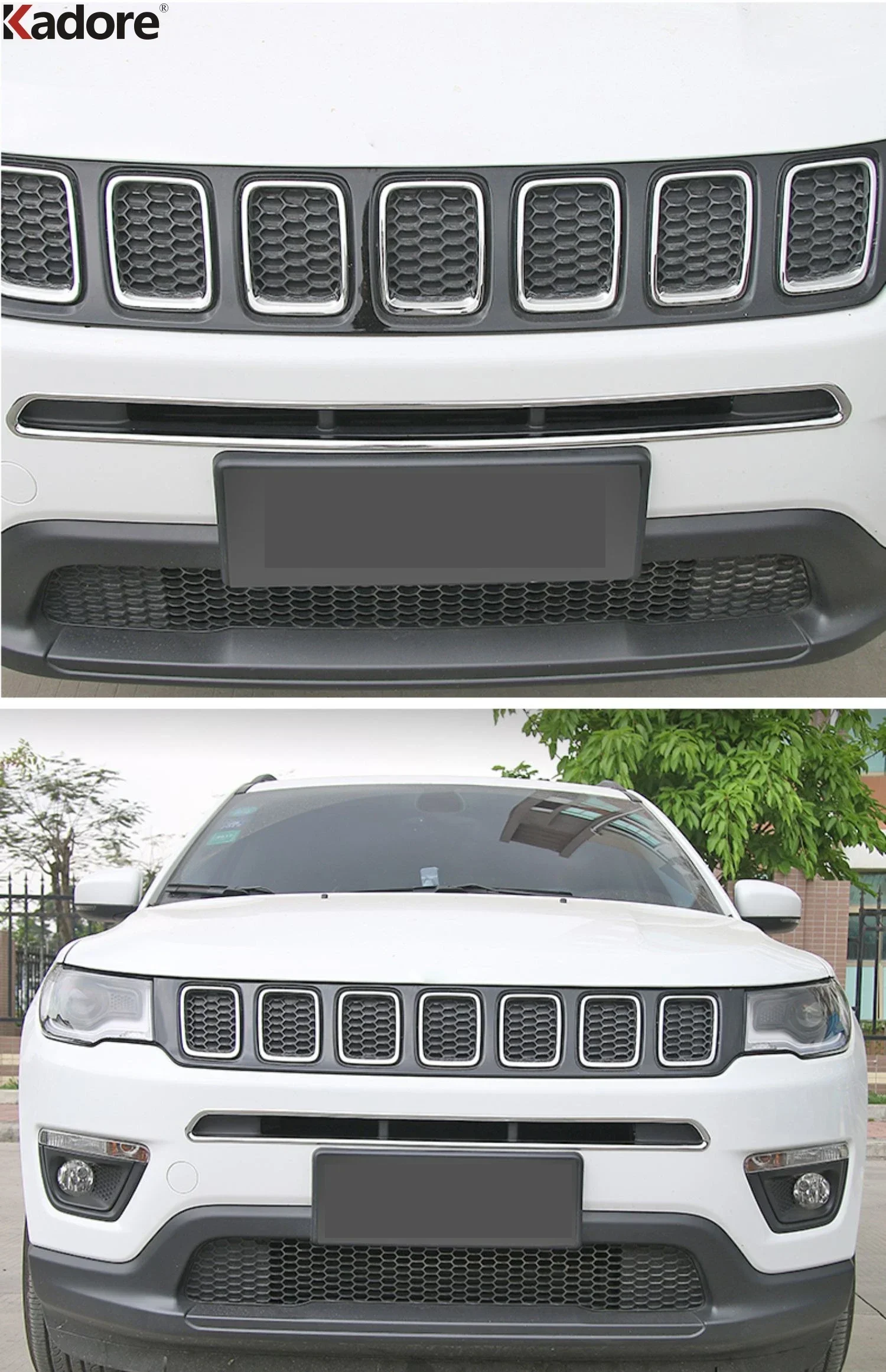 For Jeep Compass 2017 2018 2019 2020 2021 Chrome Car Front Center Grille Grill Cover Trim Racing Grills Frame Trims Accessories