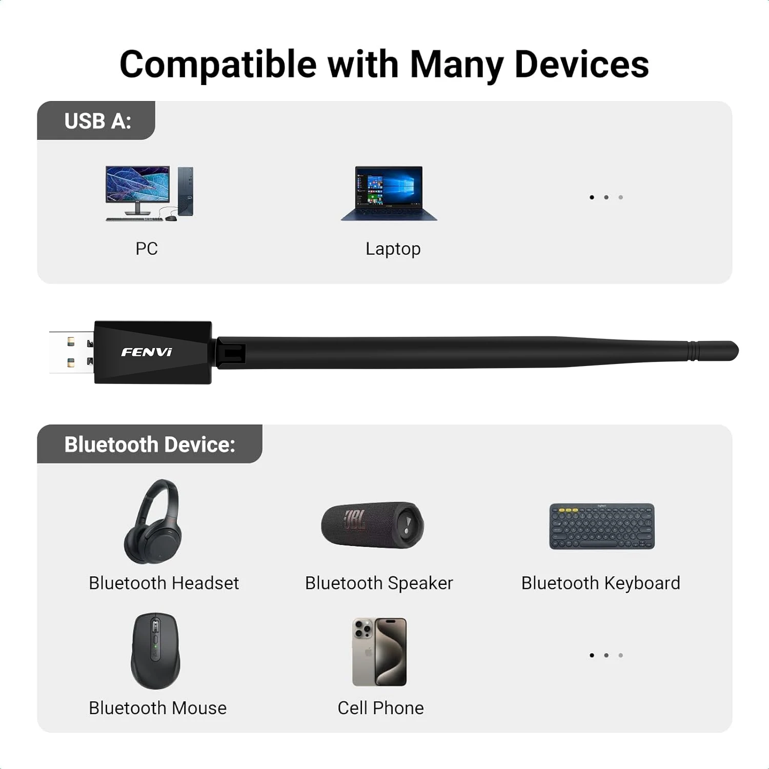 Fenvi USB Bluetooth 5.4 Adapter Dongle Free Driver for PC Wireless Mouse Keyboard Music Audio Receiver Transmitter Windows10/11