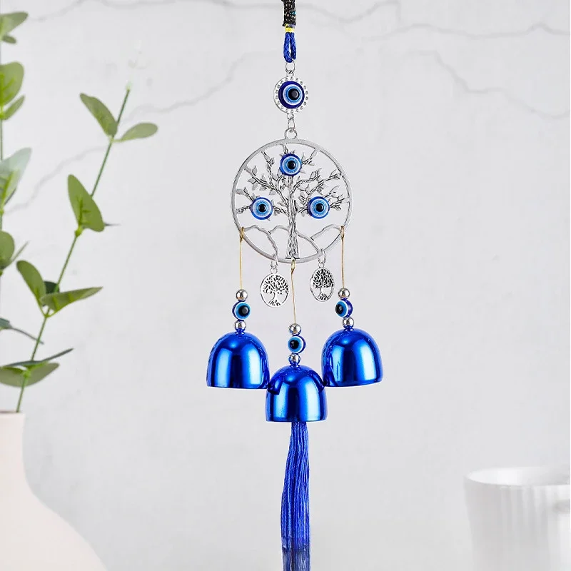 

Hanging Wind Chime Metal Bell Hanging Glass Blue Eyes Ethnic Decoration Crafts Devil's Eye Tree of Life Home Outdoor Decoration