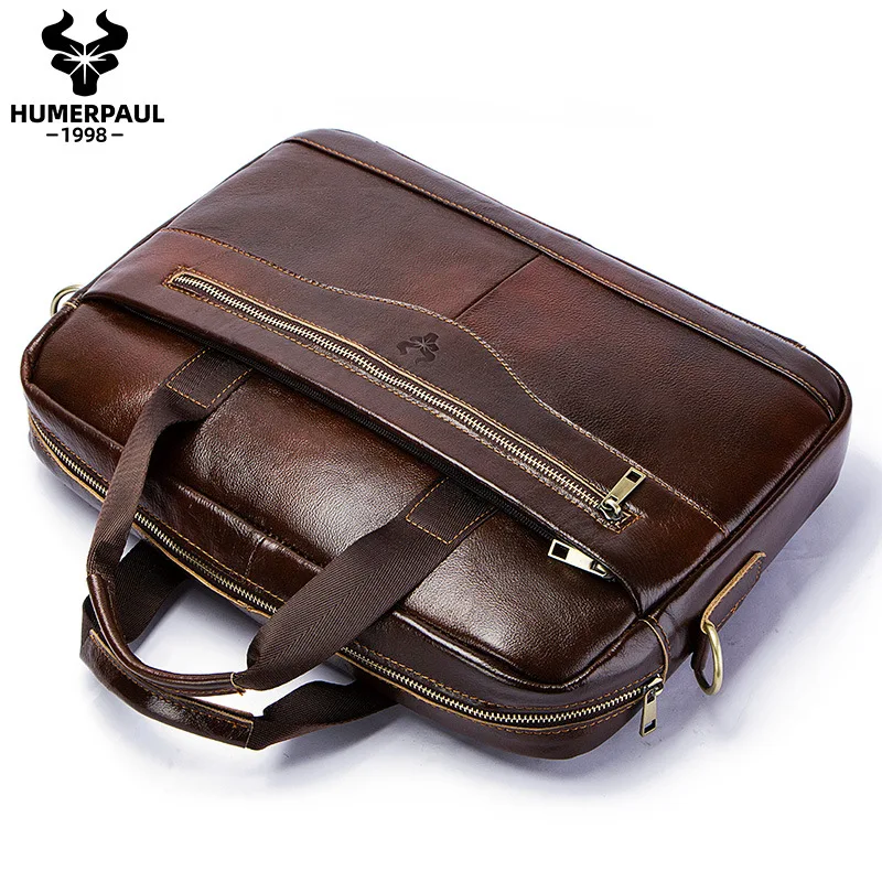 حقيبة ريترو بكتف واحد للرجال، تخزين كمبيوتر من الجلد الطبيعي، حقيبة يد ذات سعة كبيرة، حقيبة رجال الأعمال عبر الجسم #5