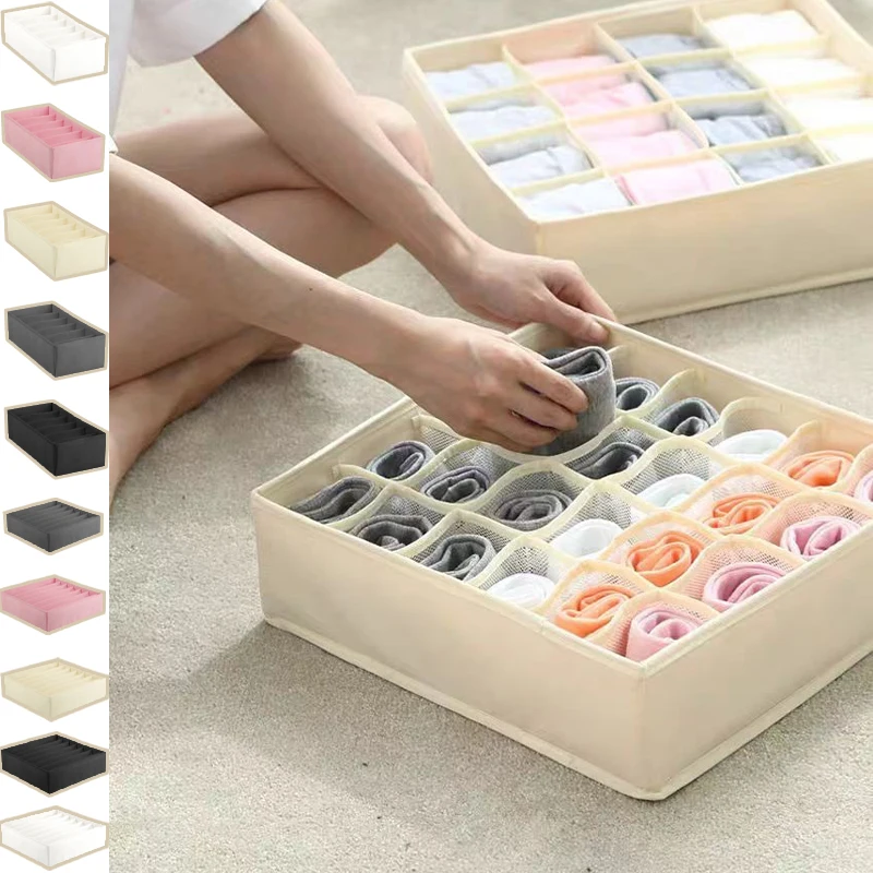 

6/7/8/24Grids Underwear Socks Tie Storage Box Drawer Wardrobe Sorting Box Thickened Mesh Visible Storage Box Foldable Washable