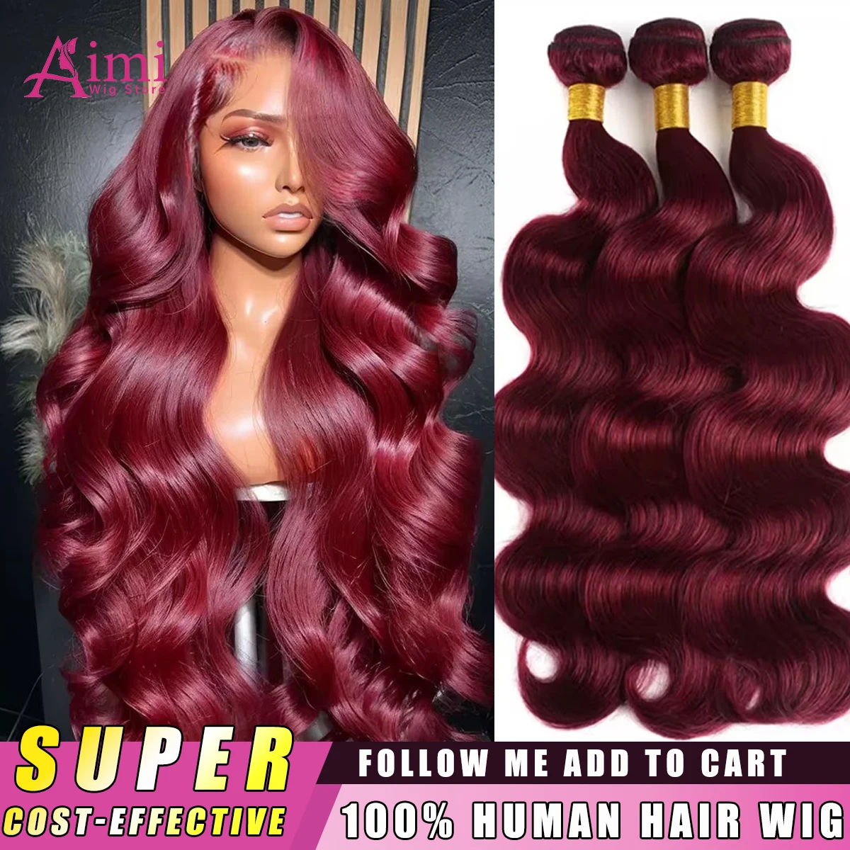 30 بوصة الجسم موجة الشعر البشري حزم 99j بورجوندي خصلات الشعر المستعار الإنسان 3/4 حزم ملونة لحمة مزدوجة حزم شعر مستعار بشري