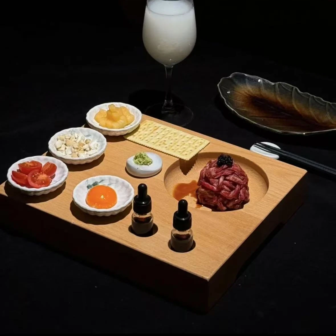 Creative Japanese Sle Dining Utensils Long Rectangle Zelkova Wood Divided Tray Drinking Ceremony Sense Inner Concave Di