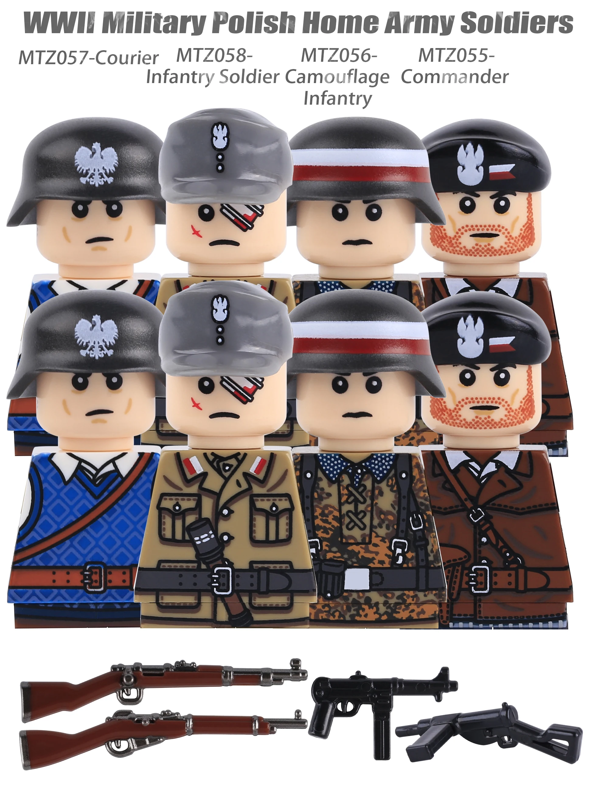 Klocki konstrukcyjne żołnierze polociele z II Wojny Światowej, figurki, czapki, hełmy, armia, piechota, zabawki dla dzieci, prezent. (B36-99-4pcs) — Zdjęcie 2 z 2