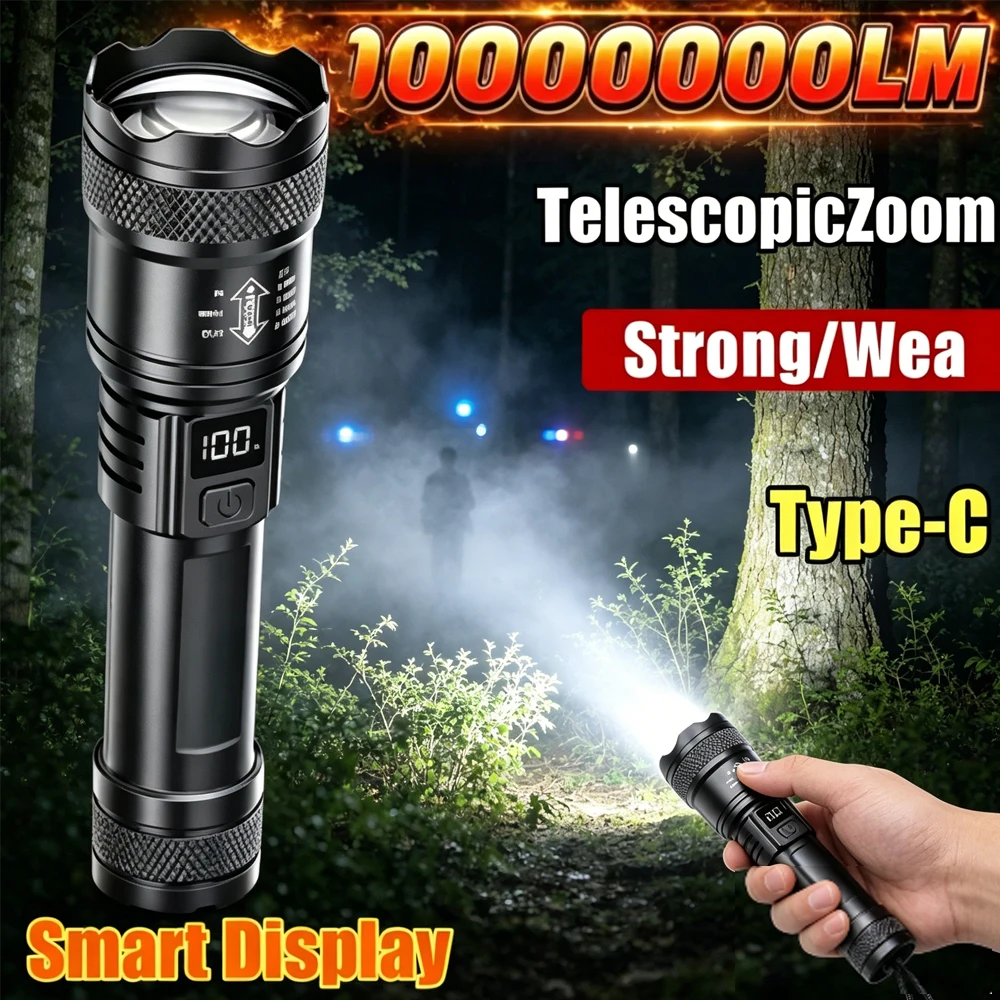 Powerful Tactical Torch High Power LED Flashlight USB Rechargeable Strong Light Lantern Super Long Range Lamp Outdoor Fishing