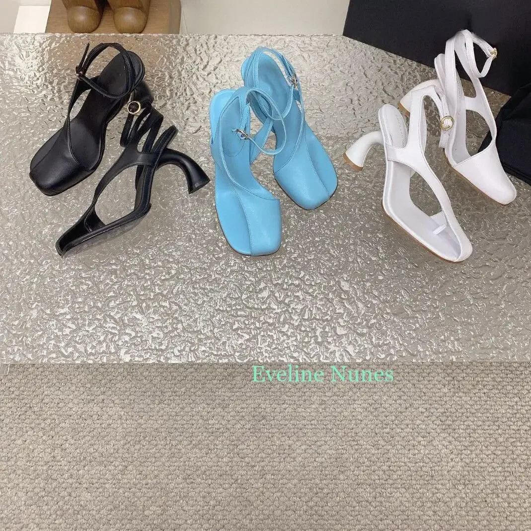 High-Heeled Sandals Strange Style Design Solid Color Genuine Leather Sexy Cap Toe Sandals Women Summer Shoes Party Fashion Show