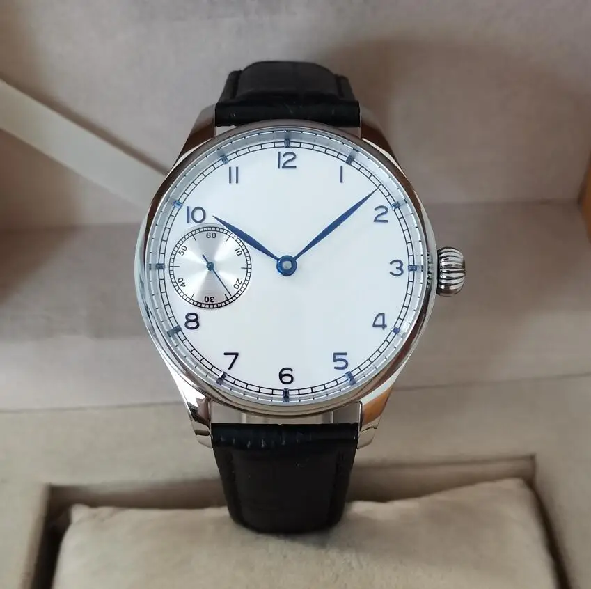 

no logo 41mm Manual mechanical men's Watch White dial Blue number blue hand Seagull ST3600 Movement