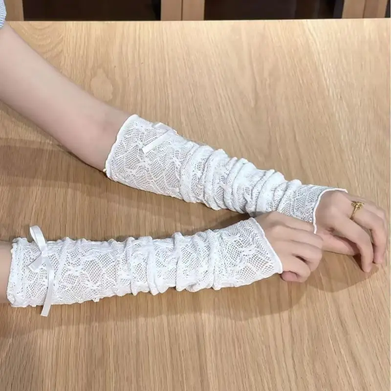 Spitzen-Rüschen Y2k Handschuhe Fingerlose Handschuhe Fäustlinge JK Lolita Kawaii Damen Netz-Fischernetz Schleifenhandschuhe – Detail 12