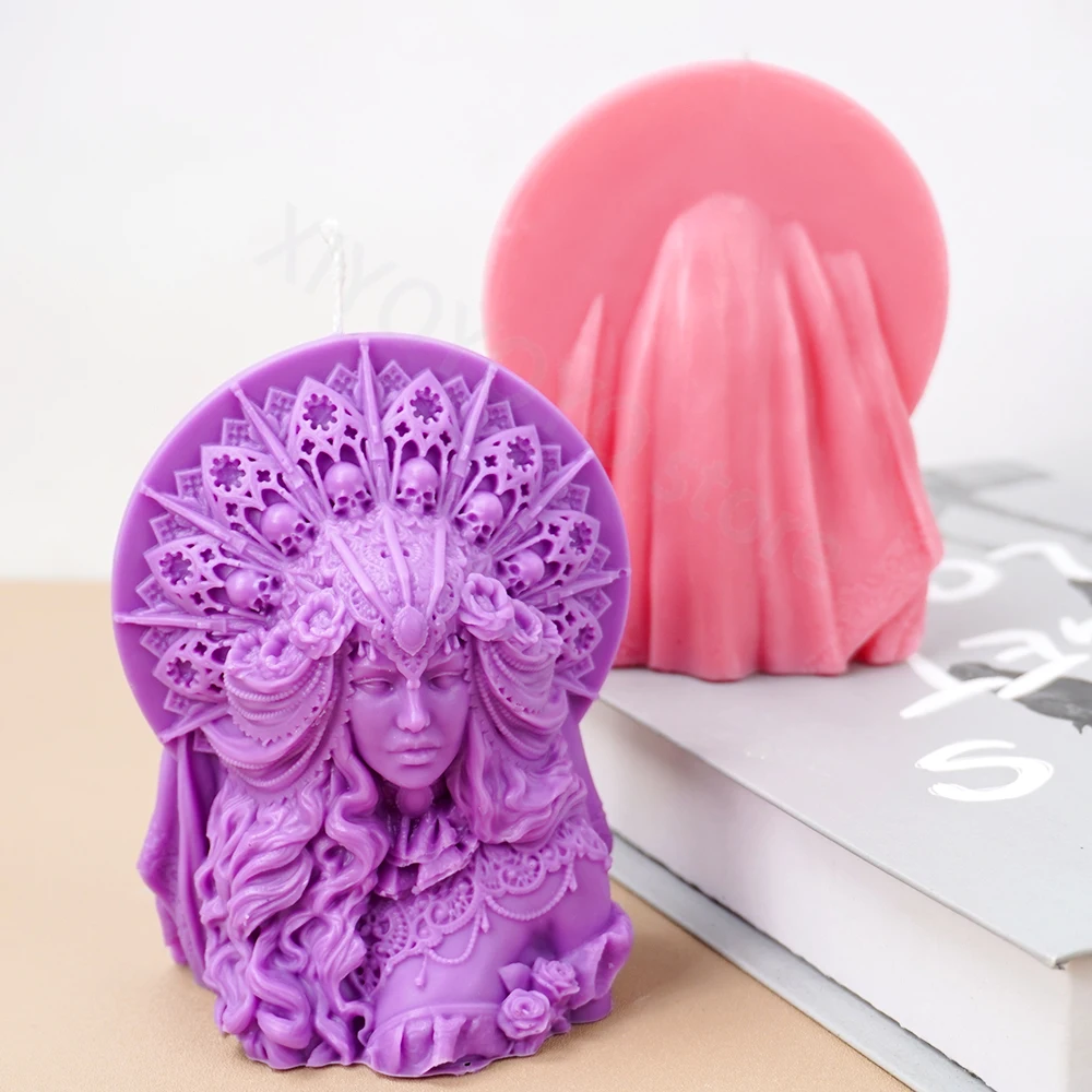 3D Half Body Queen Candle Silicone Mold DIY Goddess Plaster Crafts Mould Nordic Portrait Ornament Resin Molds Halloween Decor