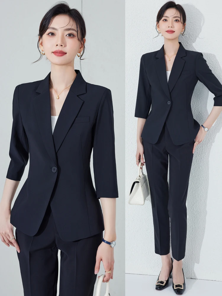 Spring Thin Seven-Quarter Sleeve Suit Set for Women Professional Interview Public Exam Career Formal Workwear Commute Style