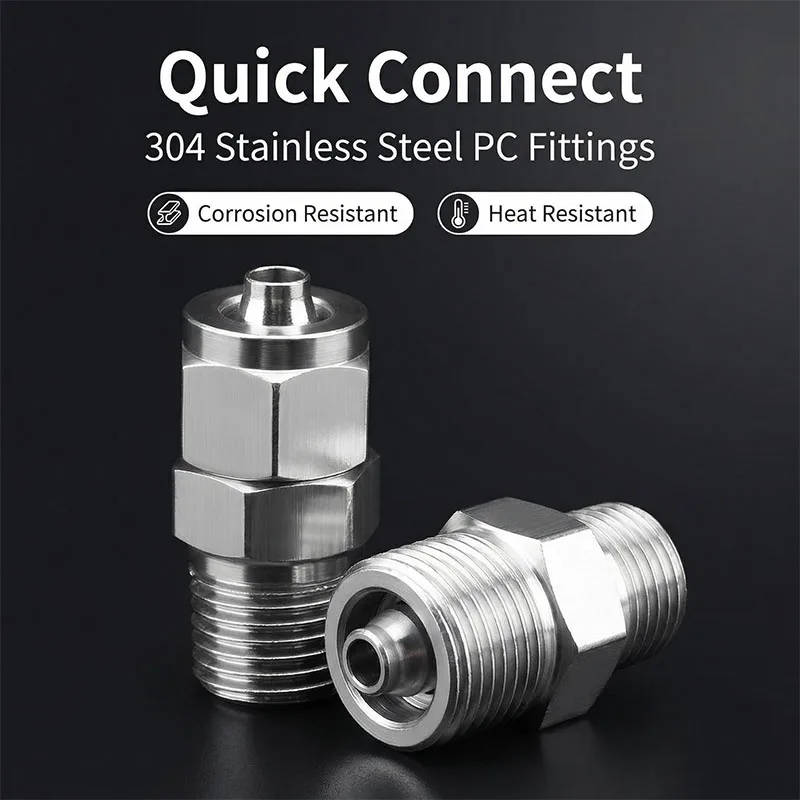

10/50/200PCS 304 Stainless Steel Air Quick Pneumatic Fitting Pc 4-M5 M6 M8 M10 M12 Thread Quick For hose Tube Connector