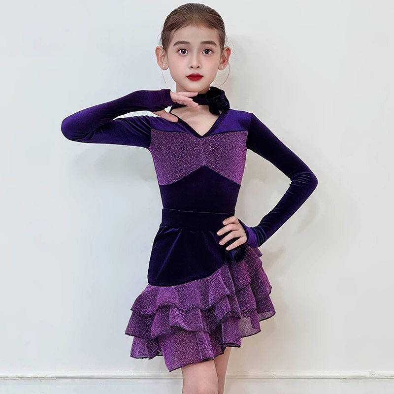 فستان رقص السالسا اللاتينية للفتيات فستان ممارسة اللاتينية للأطفال فستان قاعة الرقص القياسي زي الرقص للفتيات تنورة رقص #4