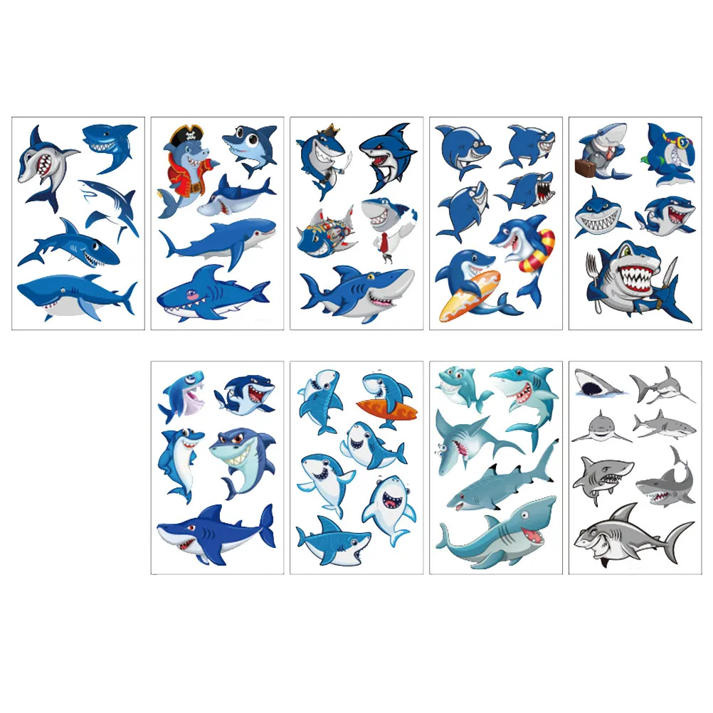 

18 Sheets Waterproof Shark Stickers for Kids Cartoon Temporary Tattoos Kids Decals Safe Ink Long Lasting Body Art