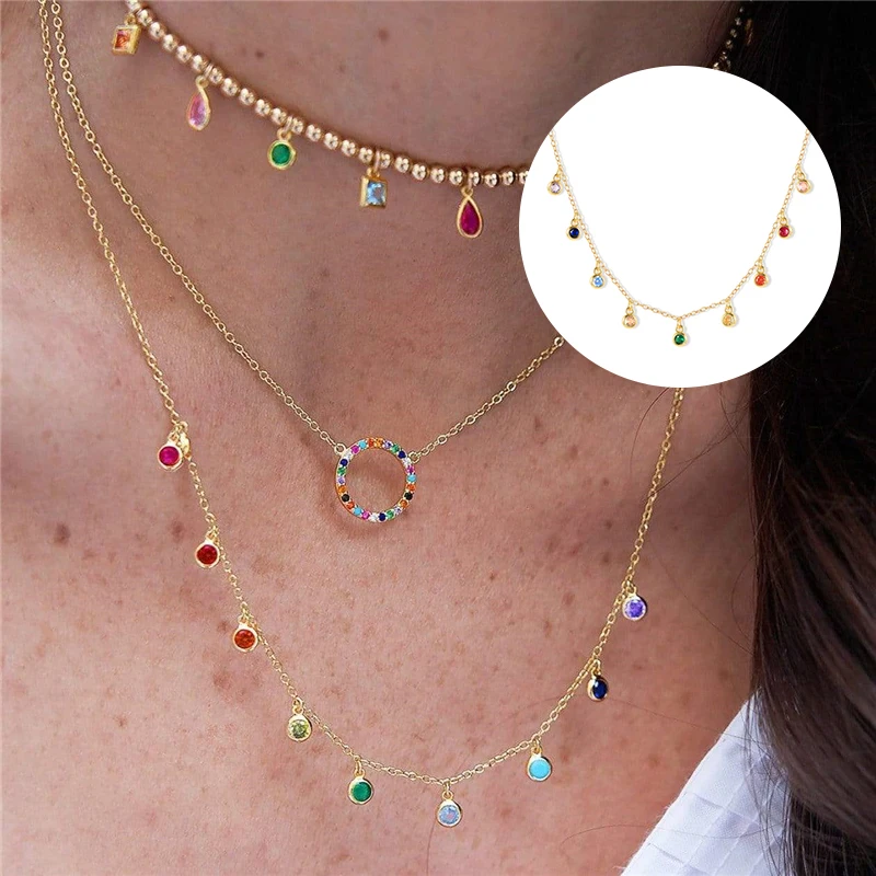 BOAKO-collar De Plata De Ley 925 para Mujer, joyería para el cuello, cadena con piedras De 12 colores, Gargantilla para clavícula, bisutería para Mujer 2021