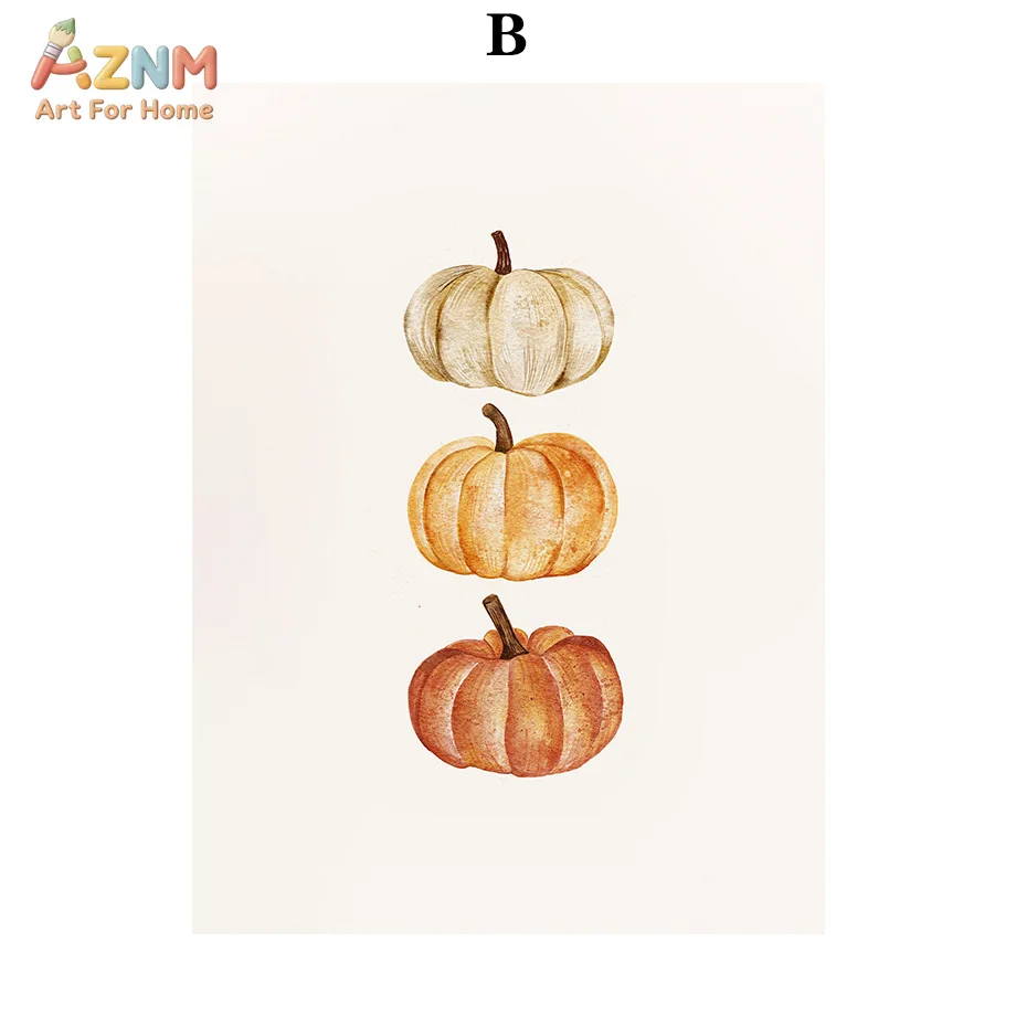 AZNM Minimalist Line Autumn Maple Leaf Pumpkin Canvas Wall Art Hello Autumn Neutral Tone Fall Season Home Living Room Decor Unfr