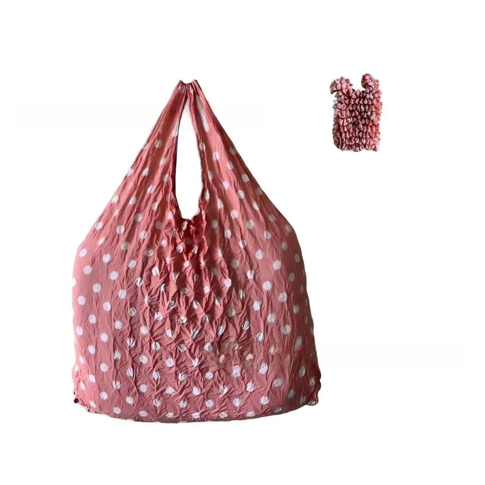 Large Capacity Stretch Shopping Bag Polka Dot Bubble Pleated Reusable Grocery Bag 1PC Magic Stretch Foldable Storage Bag