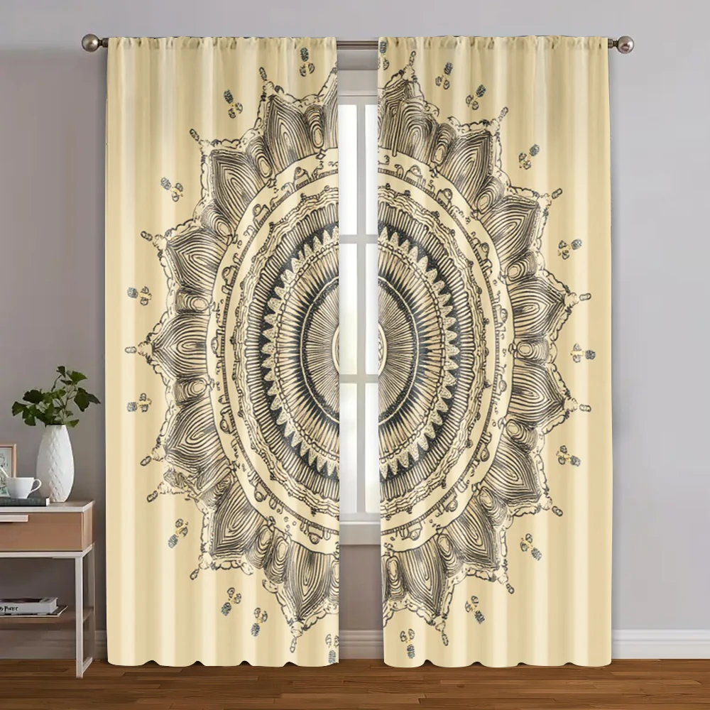 

2pcs, Contemporary Curtains 2D print Bohemian Mandala Polyester Woven (without rod) Versatile All Ldeal for Bedroom & Living