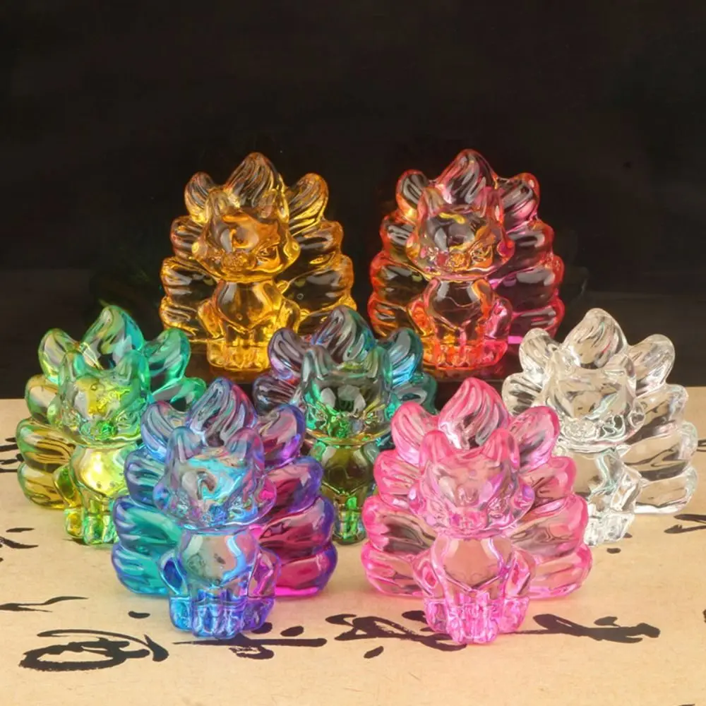 Sitting Crystal Nine-tailed Animal Figurines Semi-Transparent Lucky Desktop Ornaments Animal Model Cartoon Crystal Home Decor