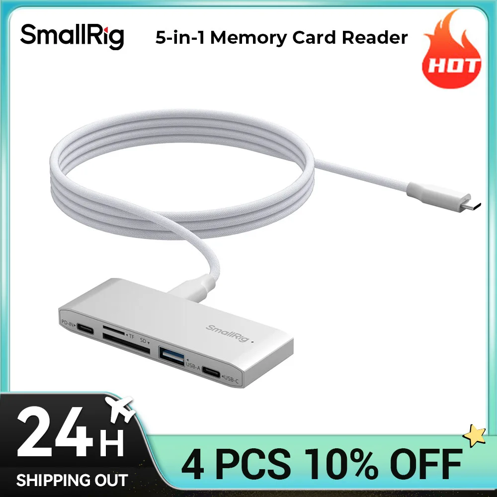 قارئ بطاقات الذاكرة SmallRig 5 في 1 للتصوير الفوتوغرافي أثناء السفر لإدارة جهد احتياطية للصور ومقاطع الفيديو كابل USB-C مقاس 120 سم