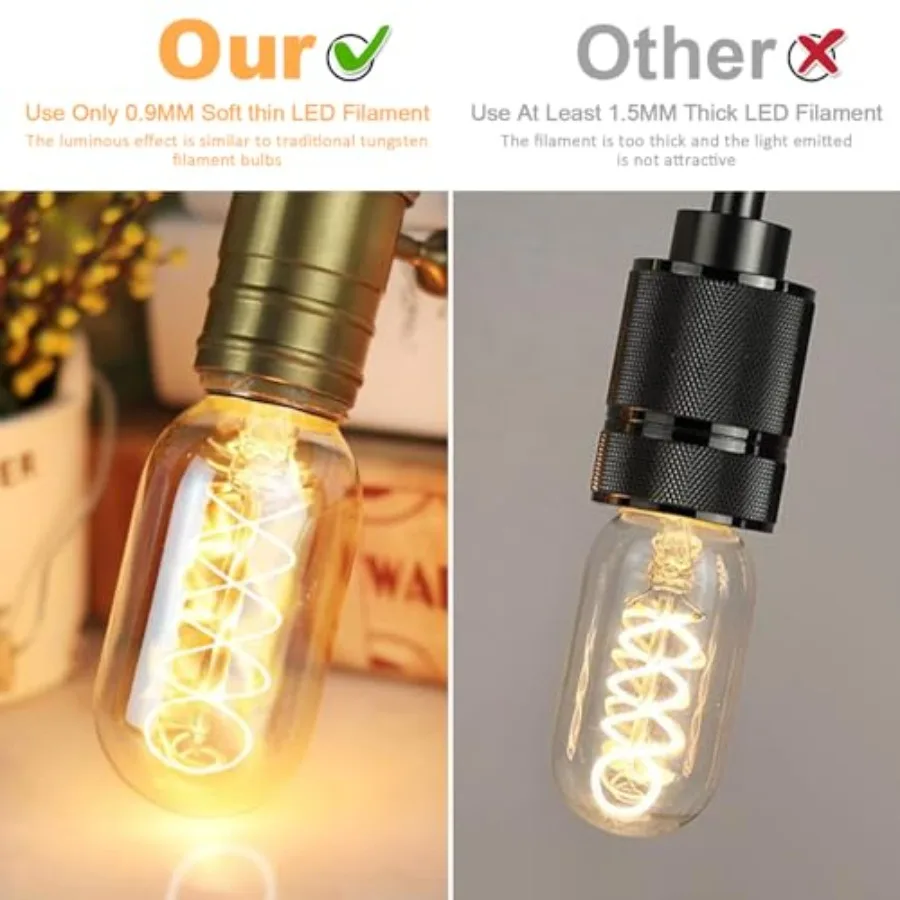E26 LED Bulb 6W Equivalent 60 watt, Vintage Edison Bulbs, Warm White 2700K Amber E26 Edison Bulb dimmable, Tubular T14 T45 LED - view 4