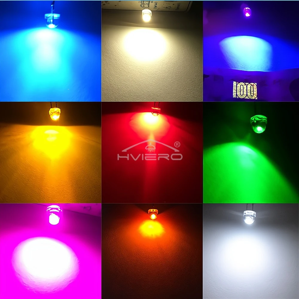 1000pcs Min F5 5mm Straw Hat Water Clear Emitting Diode Ultra Bright White Blue Green Yellow Red Wide Angle Bulb