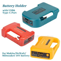 Portable Charger Adapter Compatible For Makita For Dewalt For Milwaukee 18V Li-ion with USB Type-C Battery Holder Fast Charging