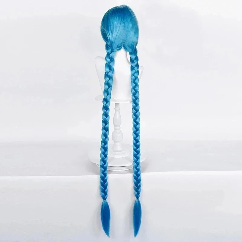 LOL Jinx Cosplay Wig Long Braided Blue The Loose Cannon Wig with Blue Braid Heat Resistant Synthetic Hair Anime Wigs