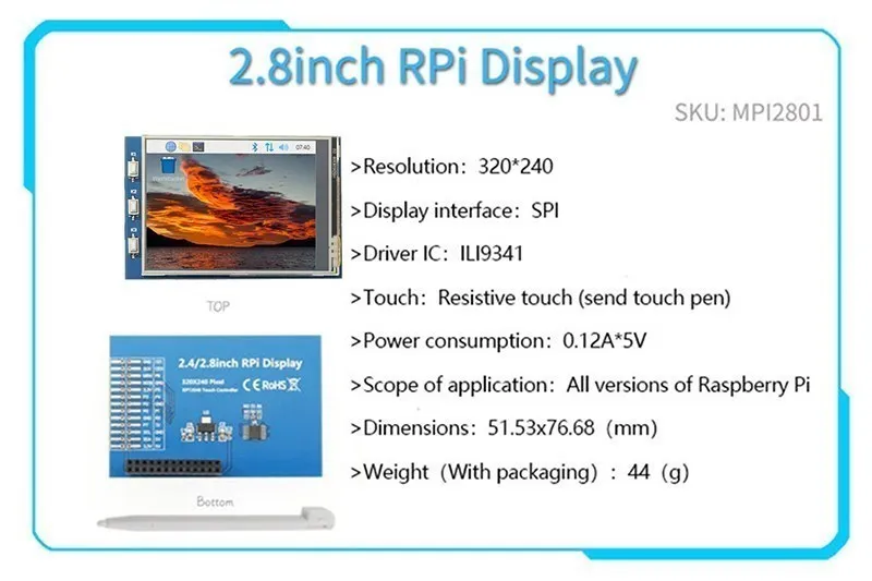 2.4/2.8/3.2/3.5 Inci Seri GPIO 2.4 Inci/2.8 Inci/3.2 Inci/3.5 Inci Tampilan Layar Sentuh untuk Raspberry Pi 4B 3B B + Nol