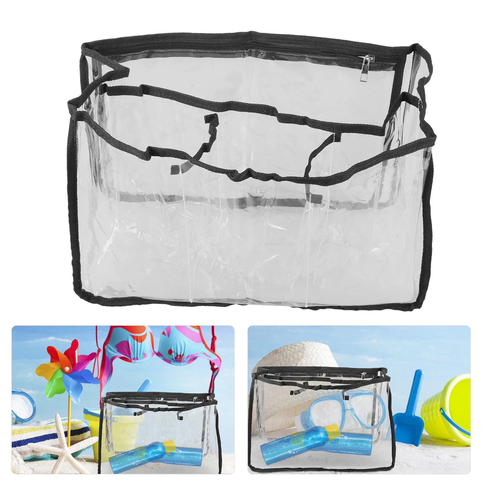Transparent Beach Bag Large Capacity Reusable Plastic Tote Beach Carrying Bag Zipper Pouch for Travel Outdoor Swimming