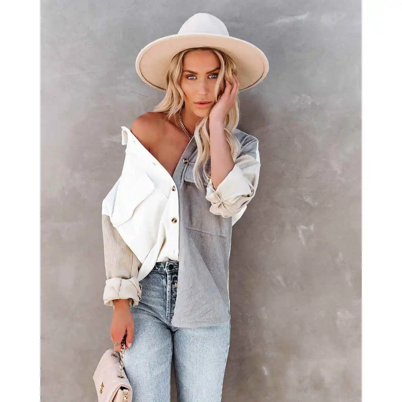 

Women's Lapel Cardigan Shirt Turn-down Collar Long Sleeve Street Style Fashion Pure Color Non-deformable Winter Clothing