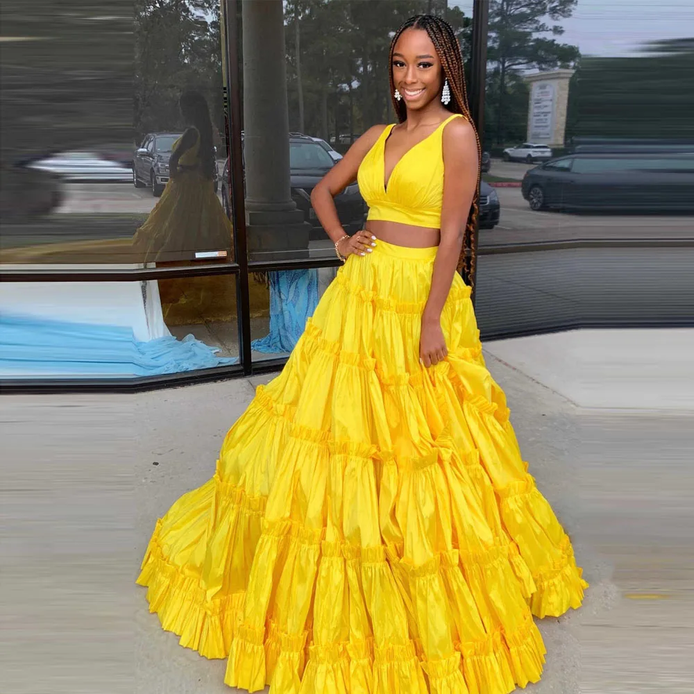 Stunning Bright Yellow Taffeta Long Women Maxi Skirts Ruffles Trimmed A-line Puffy Female Maxi Skirt To Party Bridal Skirt