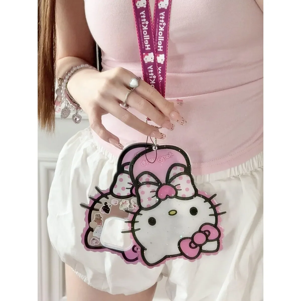 Kawaii Hello Cute Kittyt Crossbody Phone Case with Slide Out Makeup Mirror for IPhone 17 Pro Max 16 Pro New Model Birthday Gift view 6
