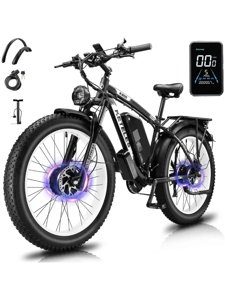 AliExpress NONE KETELES K800 Electric Bicycle 2000W Dual Motor 48V23AH Powerful Battery Hydraulic Brake Electric Bike 26*4-Inch Fat Tire E-bike