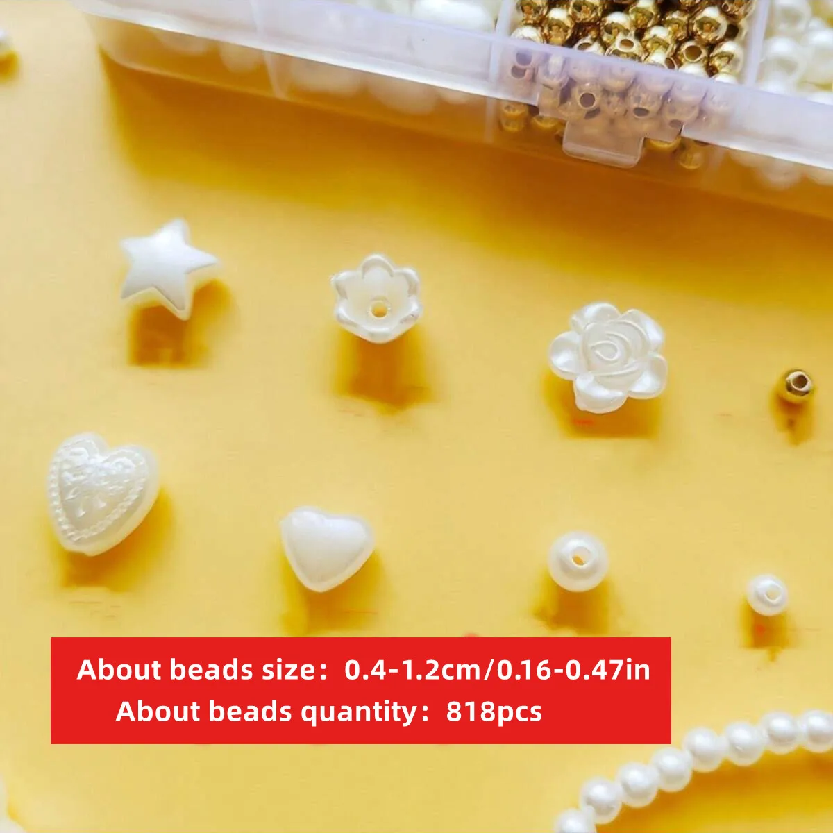 818pcs/set 4-12mm of Pentagram Peach Hearts Mixed with Acrylic Polished Loose Beads Set, Elegant and Suitable for Making