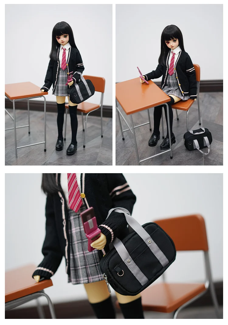 BJD Doll Accessories 1/4 1/3 cloth uniform bag Dark blue/black DD MSD kumako Japanese JK Preppy style schoolbag handbag