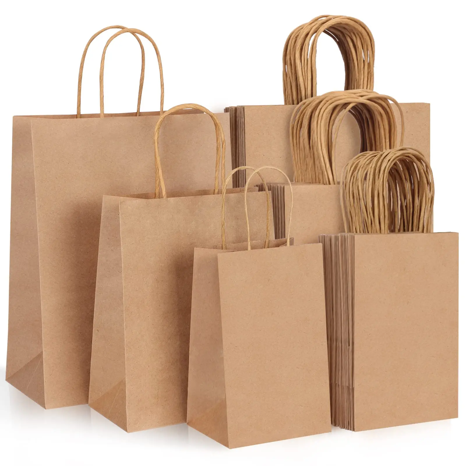 Bolsas de papel Kraft marrón con asas, bolsas de regalo de papel pequeñas a granel para pequeñas empresas, bolsas de compras, recuerdo de fiesta de Navidad, 10/20 piezas