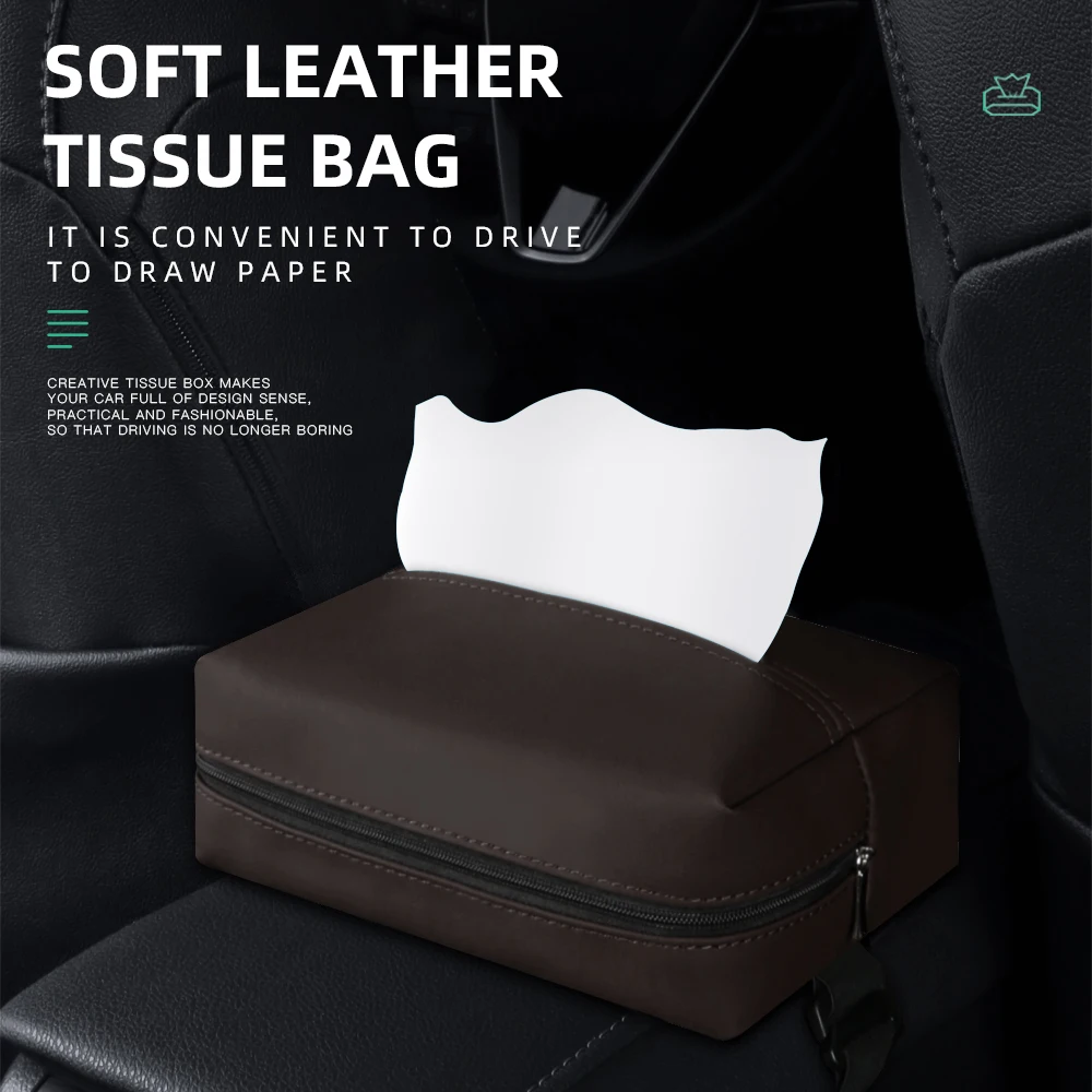 

Nappa Leather Car Tissue Box Holder Car Center Console Armrest Napkin Box Sun Visor Backseat Tissue Case with Fix Strap