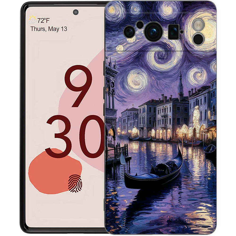 Luxury TPU Phone Case For Google Pixel 9 8 8A 7 7A 6 Pro XL 6A 5G Van Gogh Starry Sky Art Black Soft Back Cover