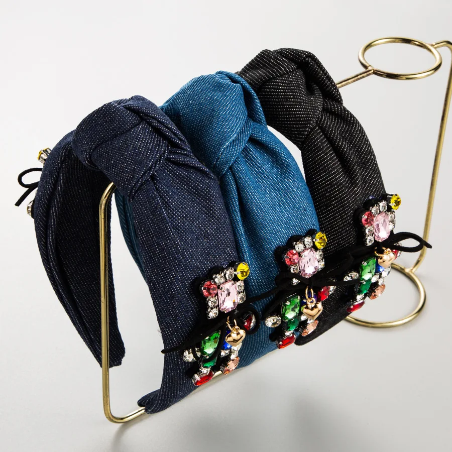 

Персонализированная ретро-тканевая заколка для волос с стразами, соответствующими цвету, в форме человека, с узлом в середине, в стиле интернет-знаменитостей