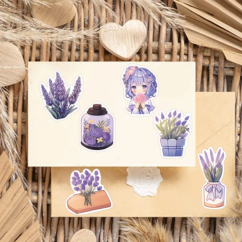 10/30/50PCS Kawaii Lavender PVC Sticker Aesthetic Hand Accounting Tools DIY Decoration Scrapbooking Stationery Supplies for Kids