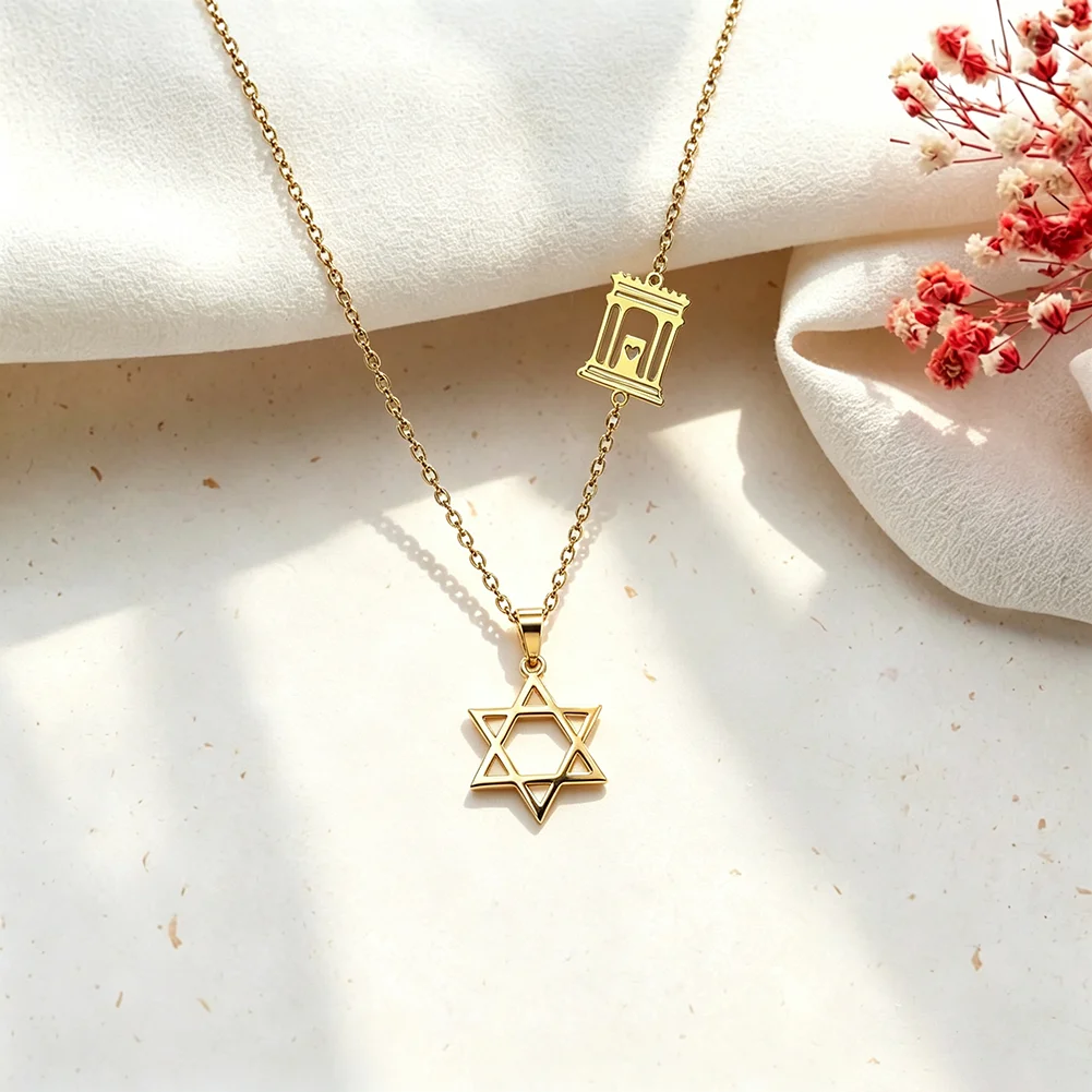 Temple Pendant Necklace Jerusalem Temple Charm Chai Messianic Jewelry Star of David Faith Holy Land Pendant Biblical Gifts