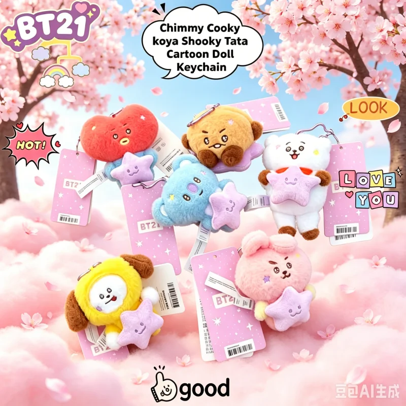 Anime Cartoon Bt21 TATA Plush Toy Creative New Travel Series Tata Cooky Plush Doll Backpack Keychain Accessory Gift for Friends