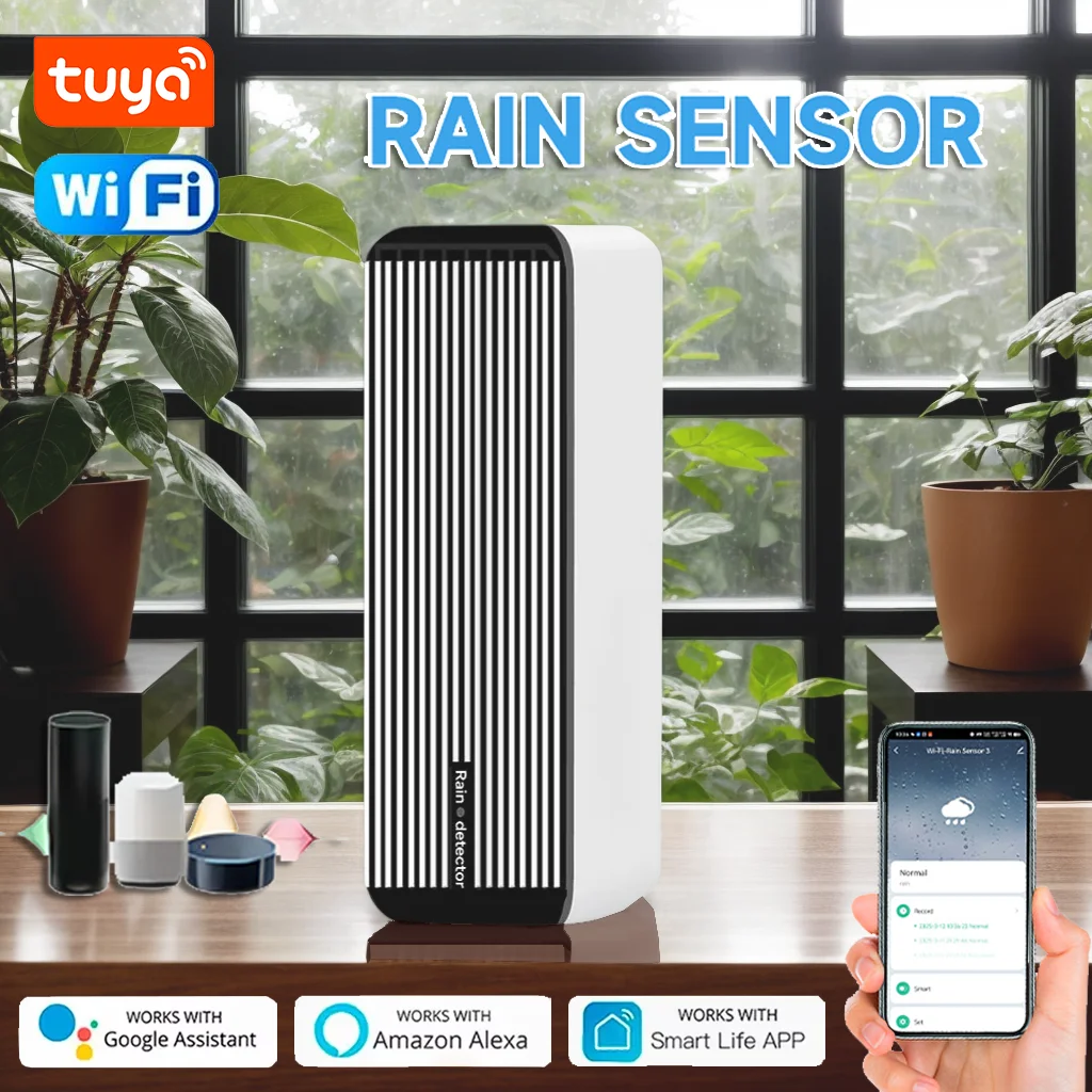 Датчик дождя Tuya Wi-Fi Мониторинг в реальном времени с подключением к дождем Умные окна, двери и ирригационное оборудование Приложение Smart Life Alexa