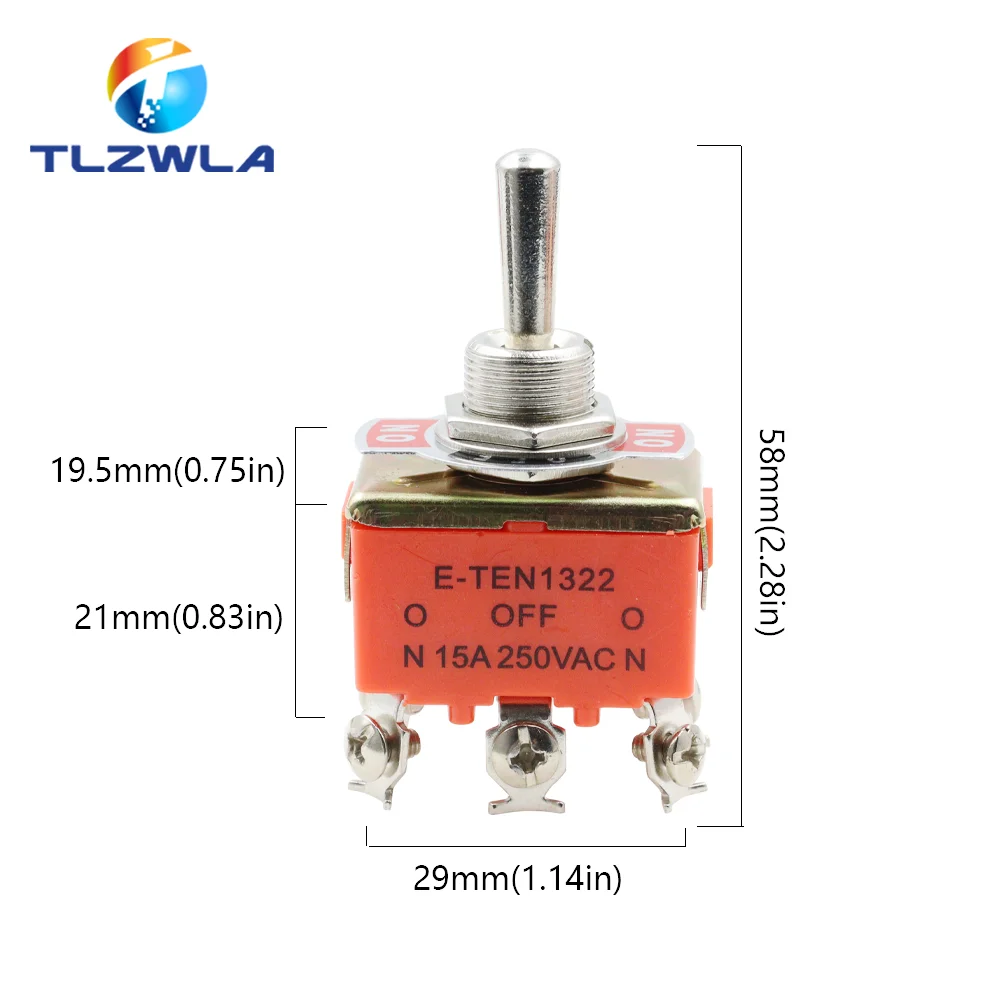 1PCS E-TEN1322 Rocker Toggle Switch 6Pin Head 3 Grade Switch Double Pole Double Throw Toggle Switch Power Supply 15A 250VDC