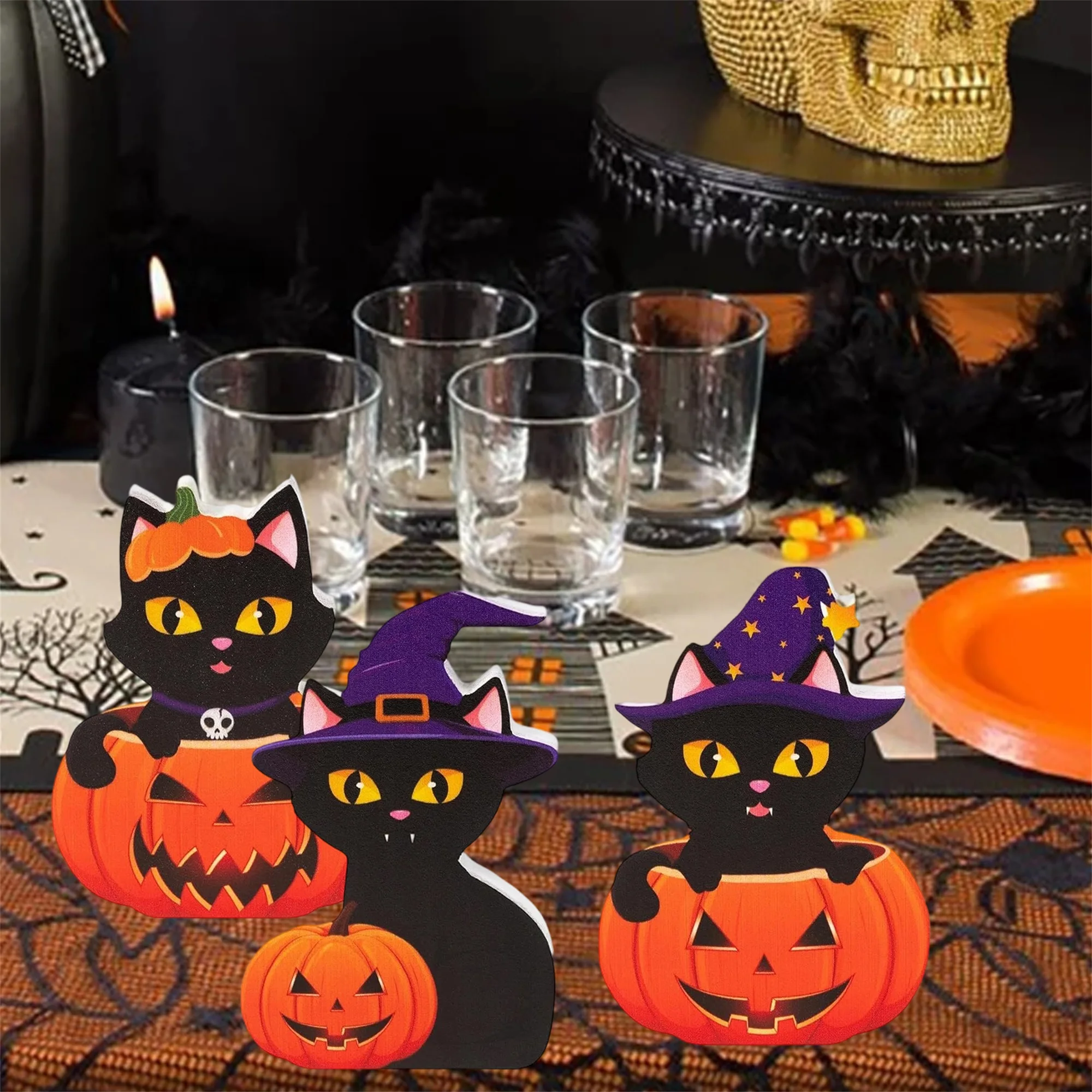 

Жуткие деревянные вывески на Хэллоуин, очаровательные украшения с оранжевыми призраками, осенние центральные украшения для стола для домашнего декора