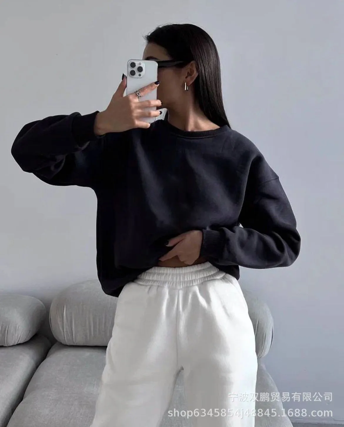 Pullover Loose Fit Hoodie Casual with Crew Neck Long Sleeve Standard Length Single Pullover Closure Japanese Korean Women Hoodie