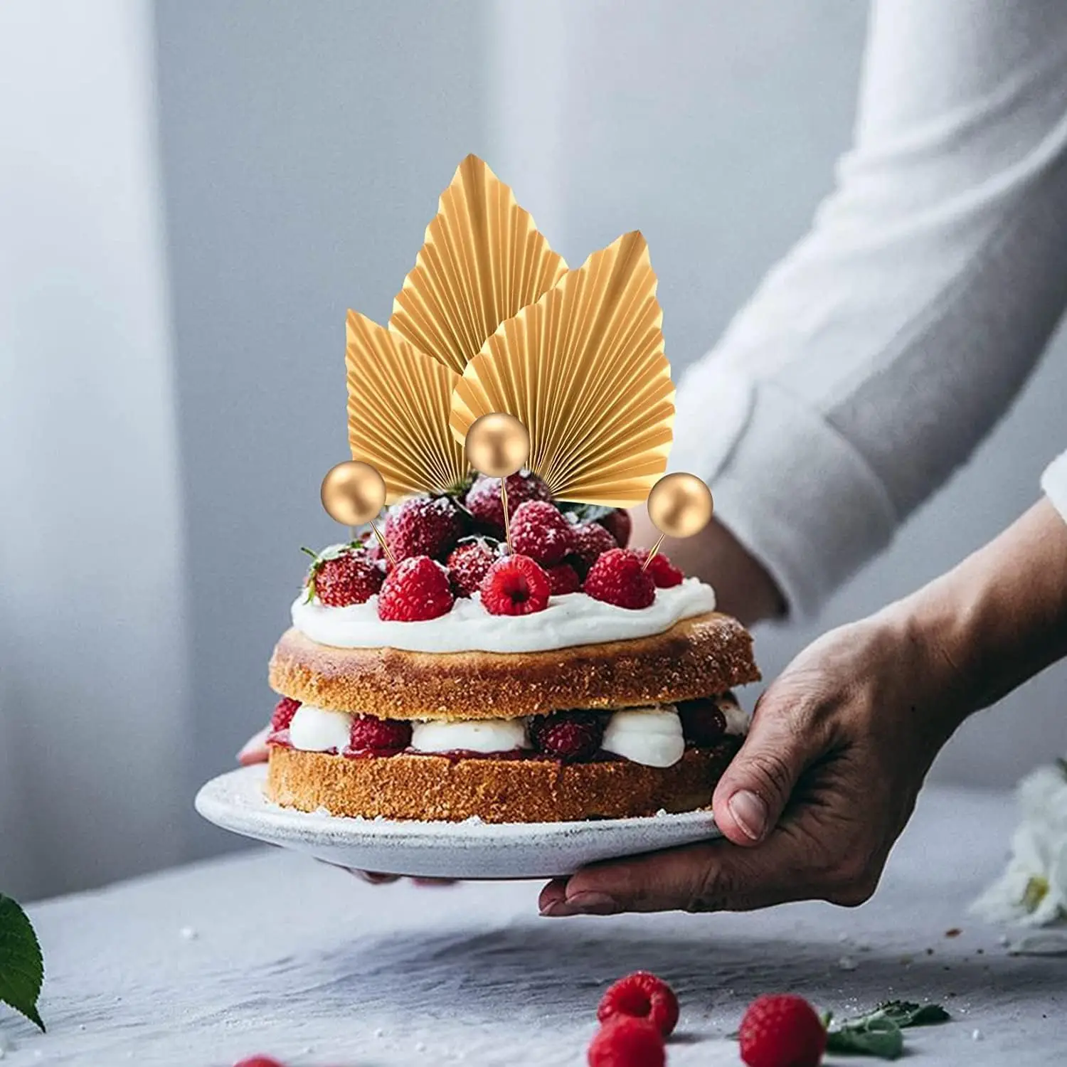 كرات ذهبية من القبعات العالية للكعك ، أوراق النخيل ، ديكورات ، ديكورات لأعياد الميلاد ، استحمام الطفل ، ديكور حفل الزفاف ، 28 بوصة