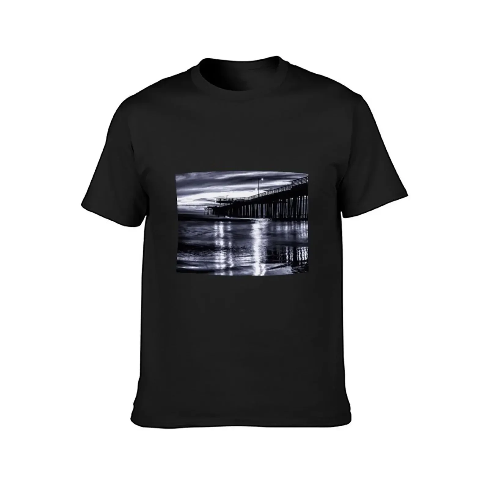 A Night at the Pier Pismo Beach Pier in black and white T-Shirt summer top graphic tee shirt t shirt men 100℅ cotton